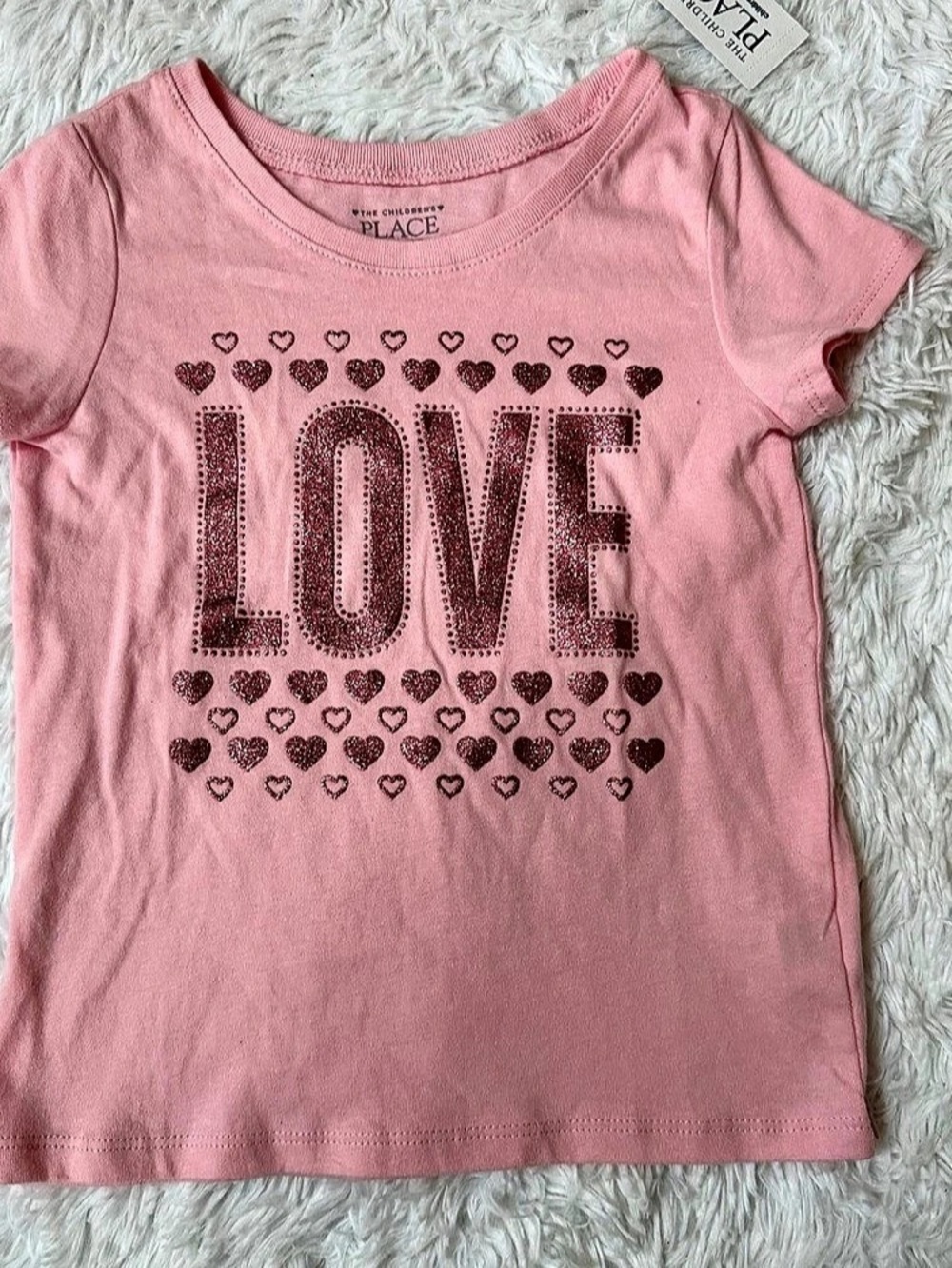The Children's Place Baby And Toddler Girls Glitter Love Heart Graphic Tee Pink